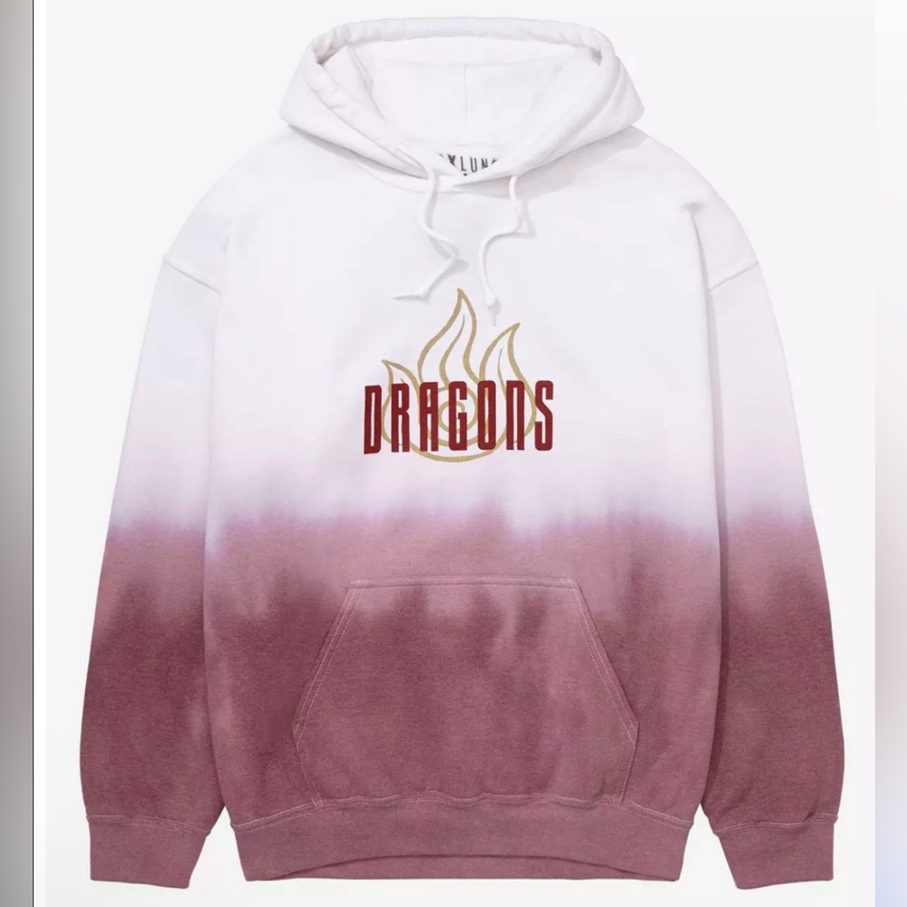 White and Brown 'Dragons' Hoodie XS new with tags ombré red white cotton